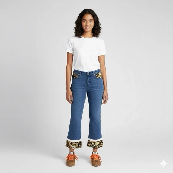 Vintage Y2K Guess Bootcut Cropped Jeans w/ Faux Fur Trim - 28" - Picture 11 of 12